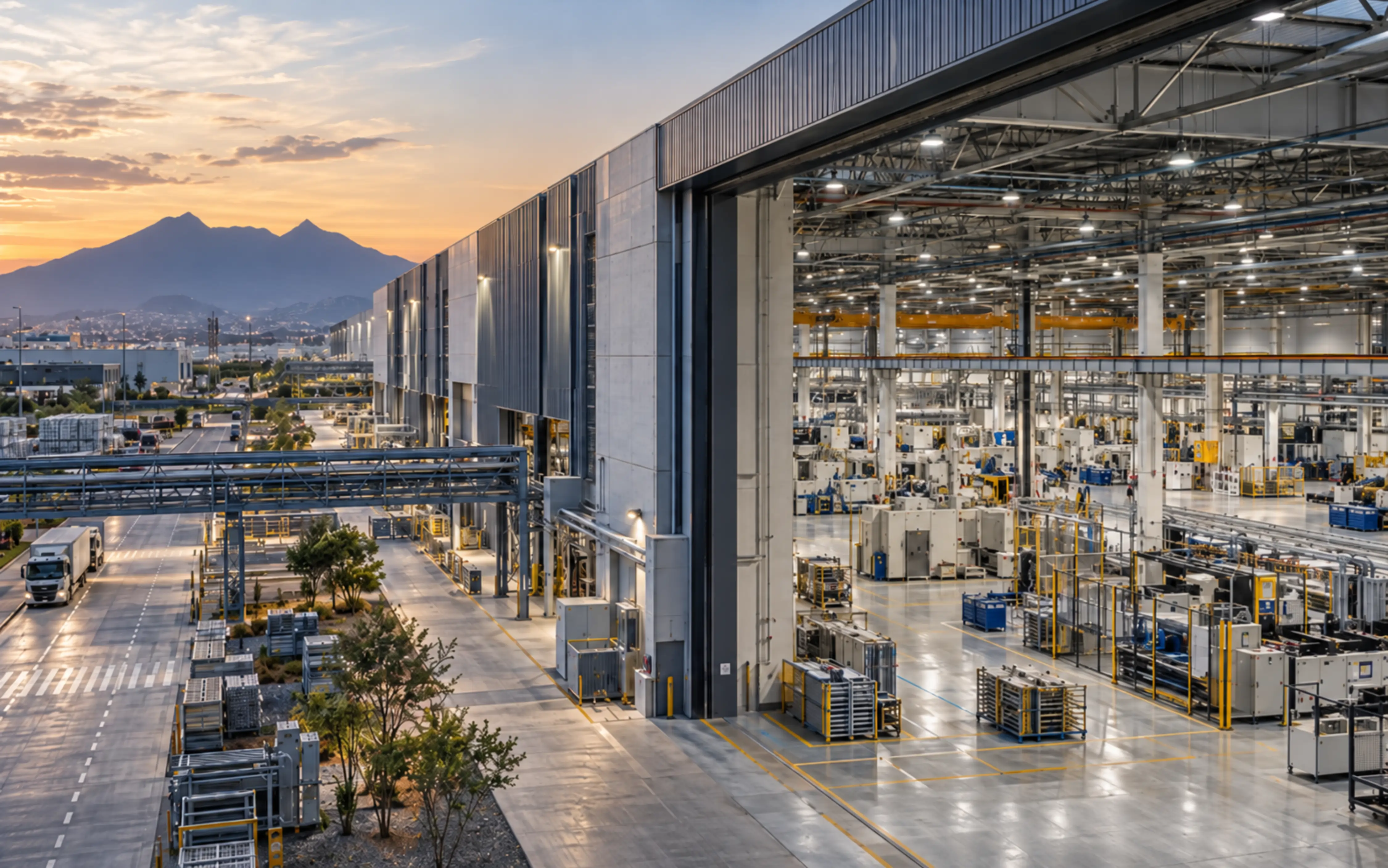Planta industrial moderna con instalaciones de manufactura y logística